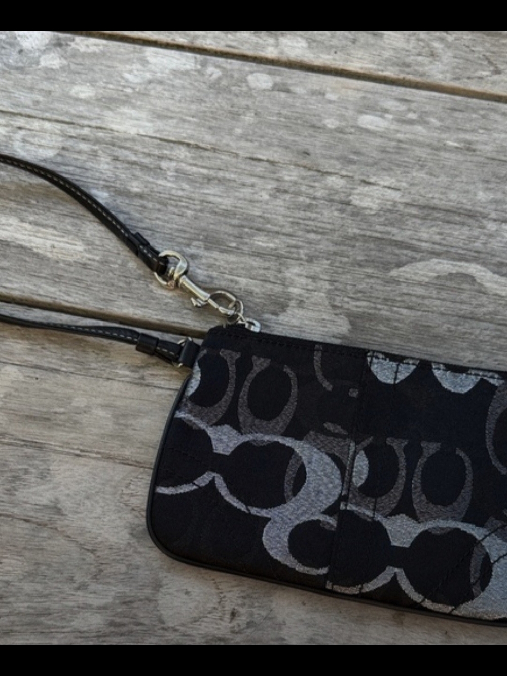 Coach Black Signature Circle Print Wristlet Clutch
